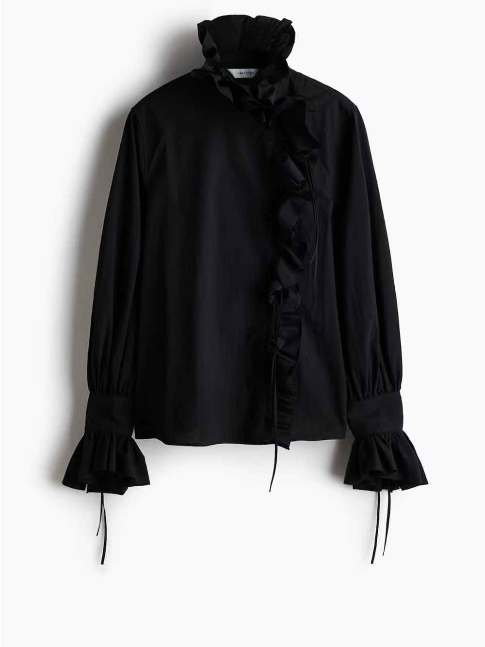 NWT! H&M Black Ruffle Tie-Neck Blouse Size Large